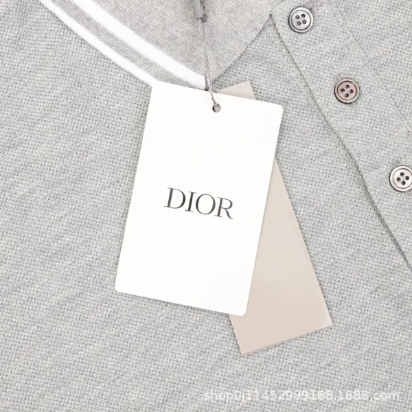 Dior Gray Piqué Polo with White Trim and Script Logo Tops Polo - 13