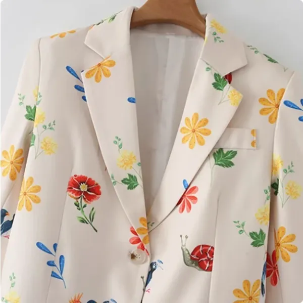Design Floral Print Beige Blazer Outerwear Blazer - 7