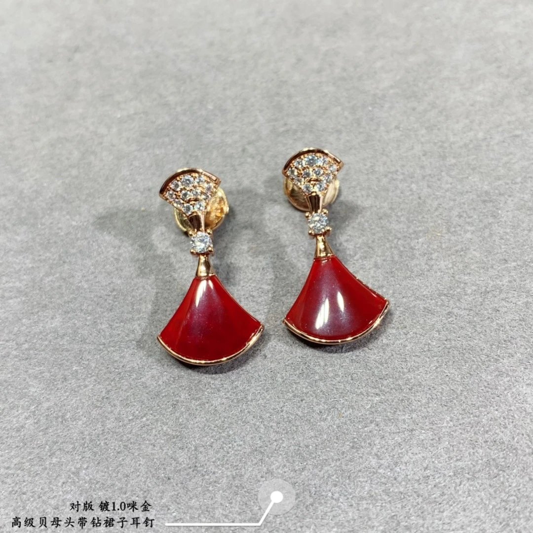 Design Fan-Shaped Enamel Earrings Red Gold Jewelry - 20