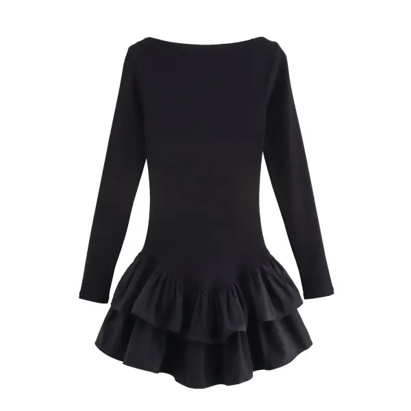 Design Ruffled Hem Long Sleeve Dress Red - 6