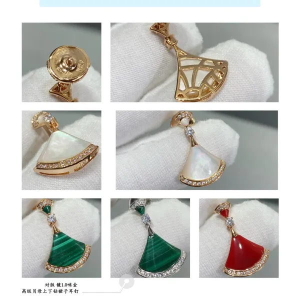 Design Fan-Shaped Enamel Earrings Red Gold Jewelry - 23