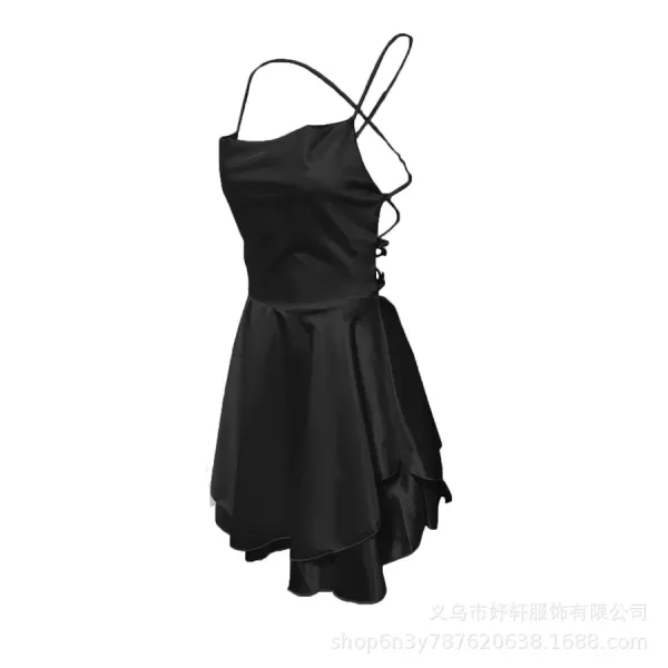 Design Satin Slip Dress Black Women's Mini Dress - 28