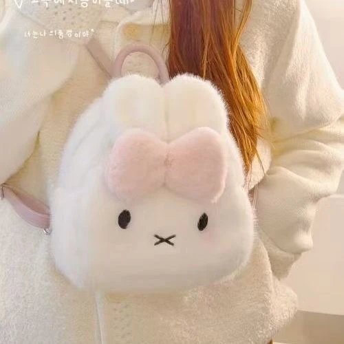Sanrio Hello Kitty Fuzzy Bunny Mini Backpack White with Pink Bow - 3