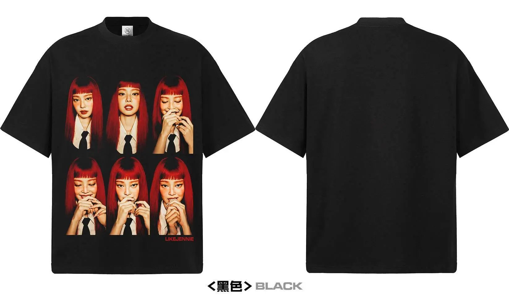 Design LIKEJENNIE x [Unknown Brand] Red Hair Grid T-Shirt Black T-Shirts - 12