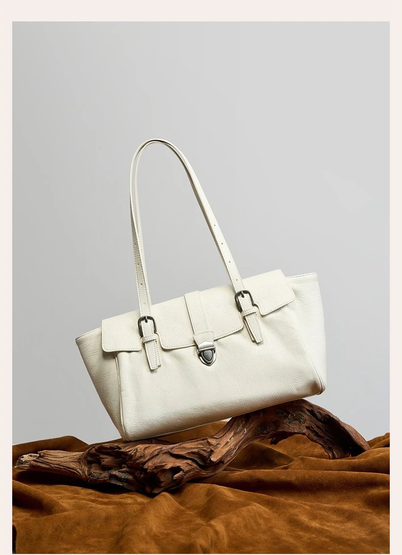 Design Structured Flap Closure White Handbag - 31