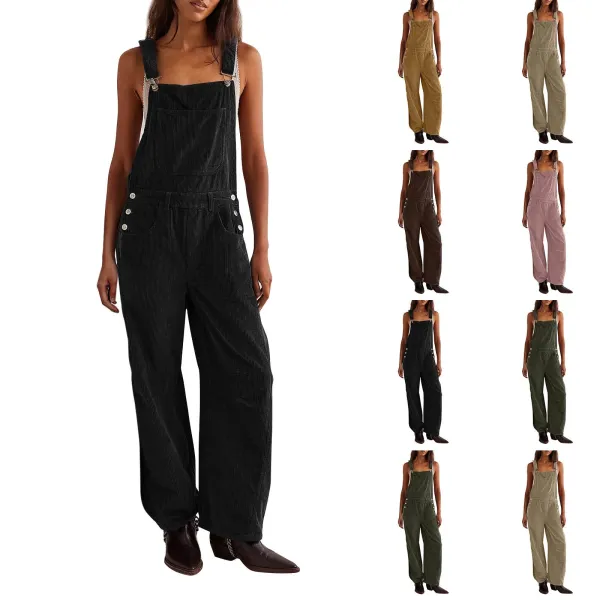 Design Black Corduroy Wide-Leg Overalls Pants - 5