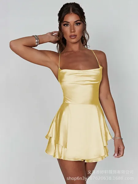 Design Satin Slip Dress Black Women's Mini Dress - 40