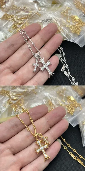 Design Cross Pendant Necklace with Crystal Accents Silver Jewelry - 28
