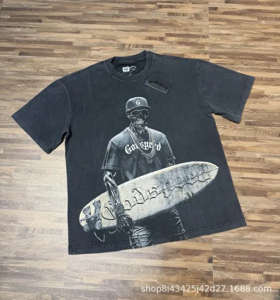 Godspeed Skull Surfer Black Washed T-Shirt - 1