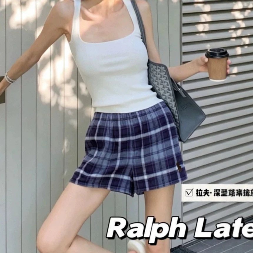 Plaid Shorts Navy Blue Gray Checkered Casual Short