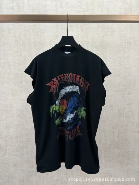 Balenciaga Surf Wave Graphic T-Shirt Black - 1