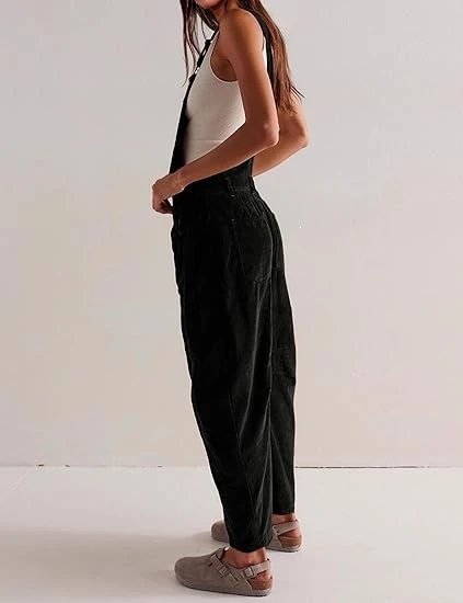 Design Black Corduroy Wide-Leg Overalls Pants - 32