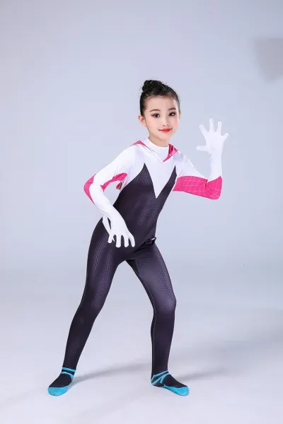 Design Spider-Gwen Inspired Full-Body Zentai Suit Purple Pink White Cosplay Costume Clothing - 10