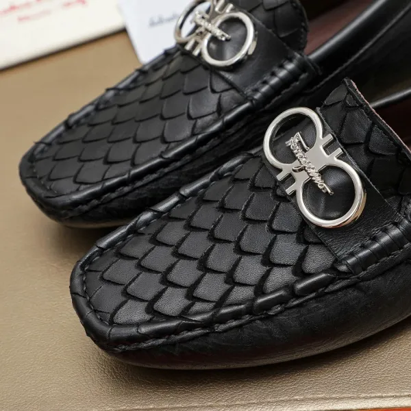 Salvatore Ferragamo Gancini Loafer Black Python-Embossed Leather Loafers - 3