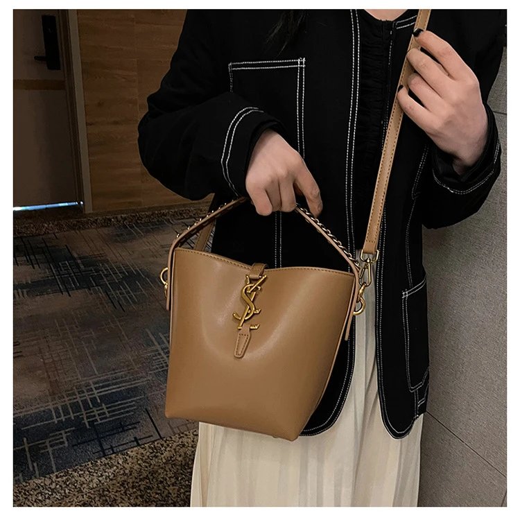 Saint Laurent Monogram Bucket Bag Tan Leather Handbag - 10