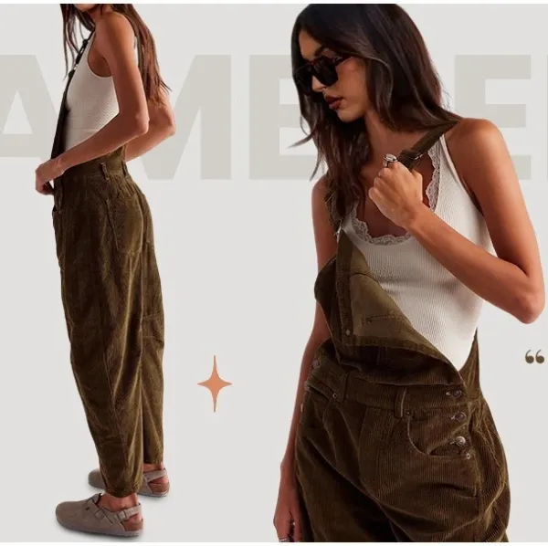 Design Black Corduroy Wide-Leg Overalls Pants - 39