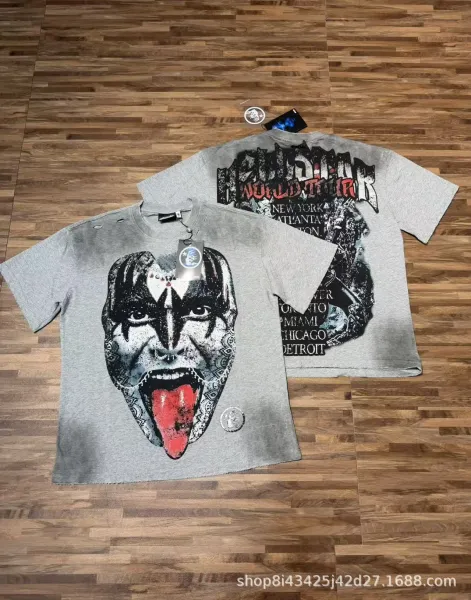 KISS x Hellstar World Tour Distressed Graphic T-Shirt Gray - 1