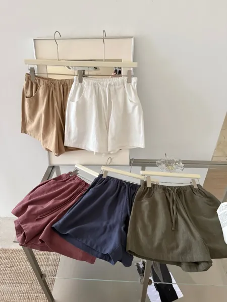 Design Linen Blend Drawstring Waist Shorts White - 2