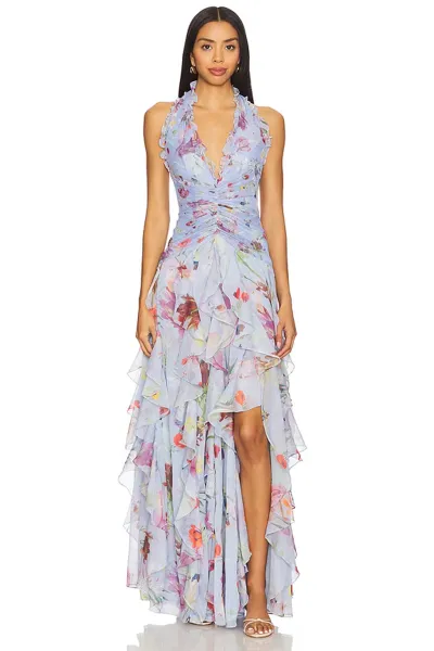 Design Floral Ruffle Halter Gown Lilac Pink Dress - 15