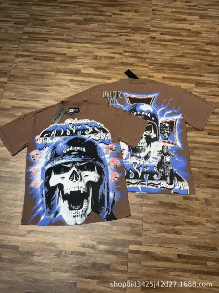 Godspeed Skull Helmet Graphic Brown T-Shirt - 1