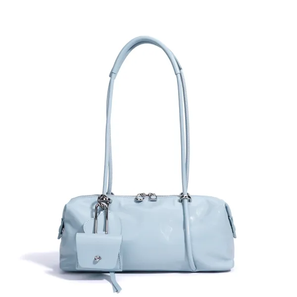 Design Boston Bag Light Blue Patent Leather Handbag - 1