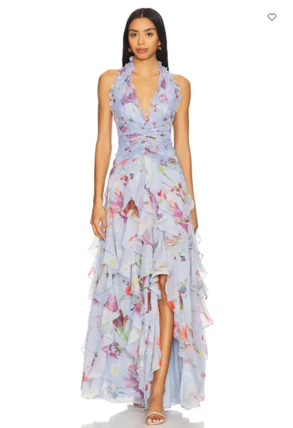 Design Floral Ruffle Halter Gown Lilac Pink Dress - 18