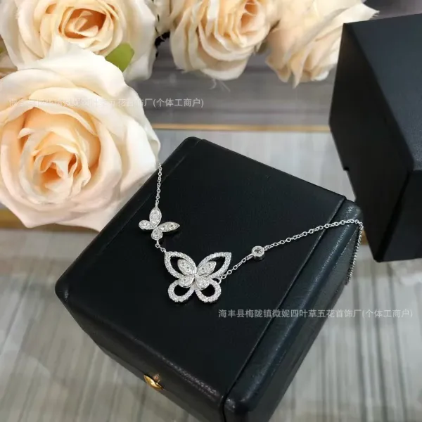 Design Butterfly Pendant Necklace with Cubic Zirconia Silver Chain Jewelry - 1