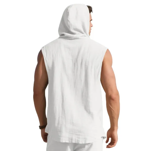 Design Sleeveless Hooded Button-Up Shirt White Tops - 13