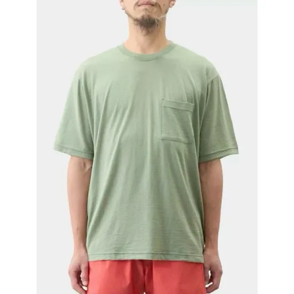 Design Yamatomichi Mountain and Road Pocket T-Shirt in Sage Green, Sky Blue, Charcoal Gray T-Shirts - 7