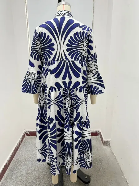 Design Tropical Leaf Print Shirt Dress in Cream and Green - 6
