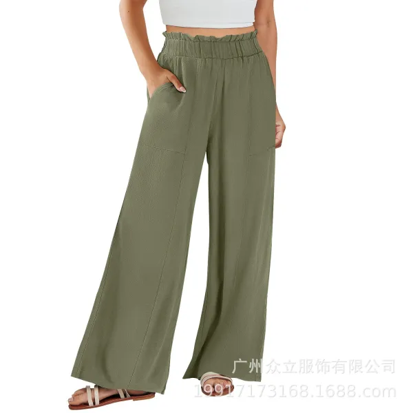Design Wide-Leg Elastic Waist Pants Olive Green - 12