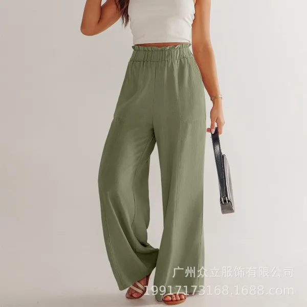 Design Wide-Leg Elastic Waist Pants Olive Green - 14