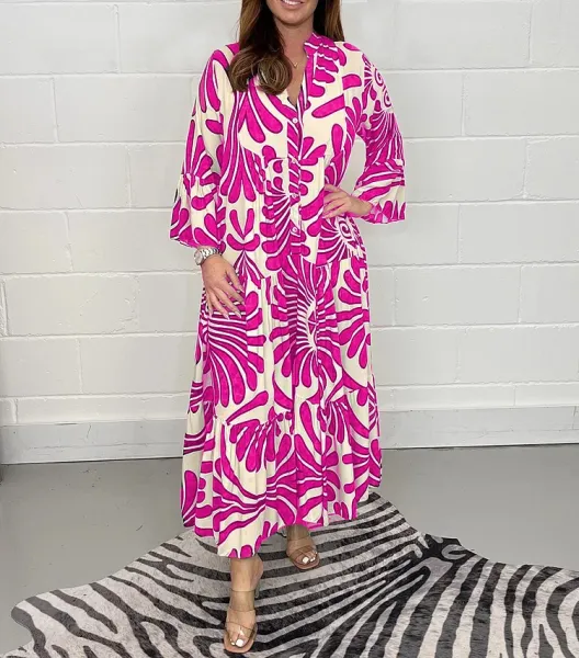 Design Tropical Leaf Print Shirt Dress in Cream and Green - 17