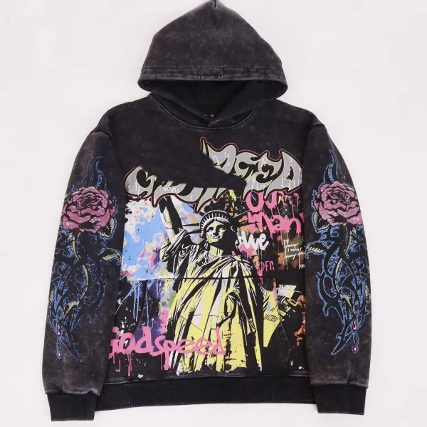 Godspeed Statue of Liberty Graffiti Hoodie Beige - 8