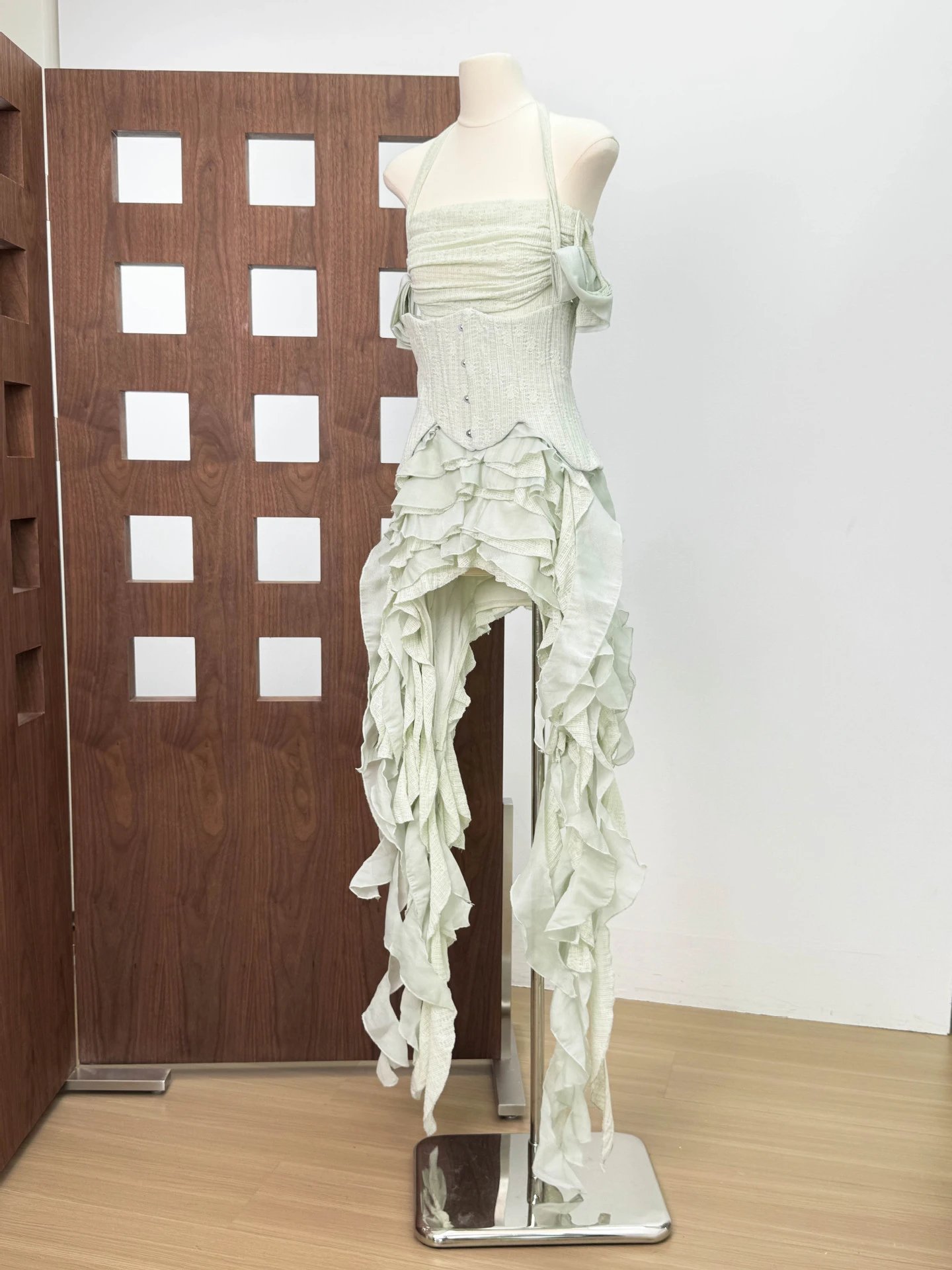 Design Ruffled Halter Corset Dress in Mint Green - 18