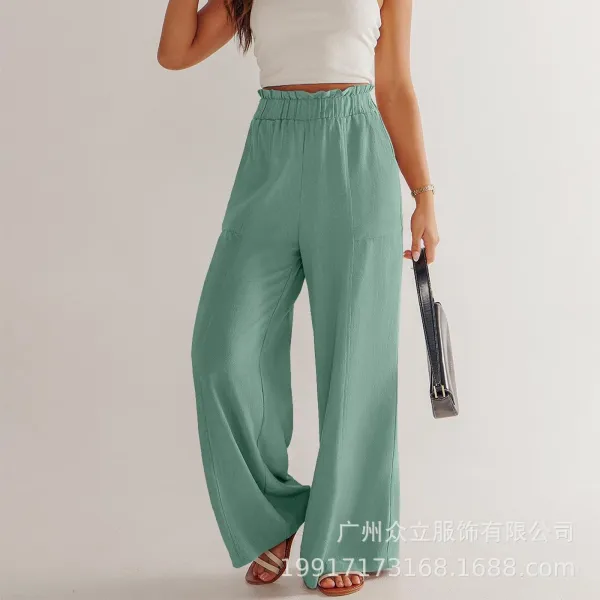 Design Wide-Leg Elastic Waist Pants Olive Green - 22