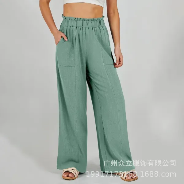 Design Wide-Leg Elastic Waist Pants Olive Green - 24