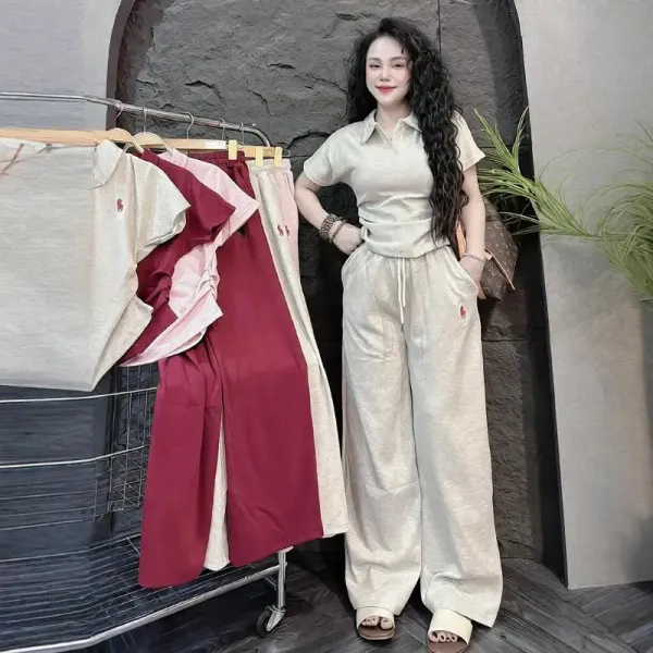 Polo Ralph Lauren Polo Shirt and Wide-Leg Pants Set in Burgundy - 2