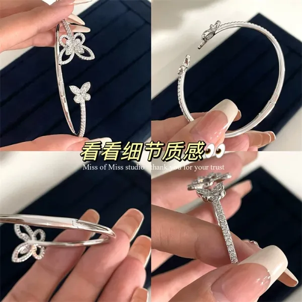 Design Floral Diamond Bangle Silver Bracelet Jewelry - 18