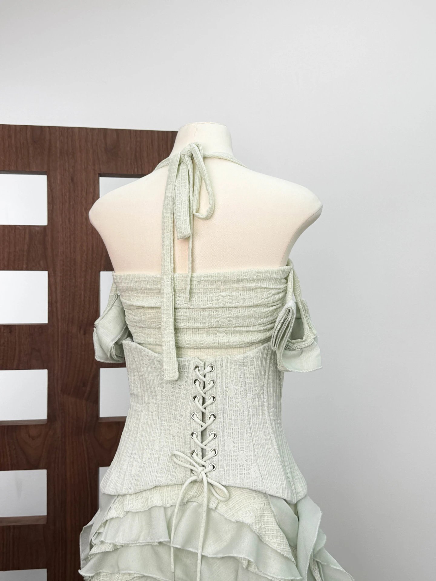 Design Ruffled Halter Corset Dress in Mint Green - 22