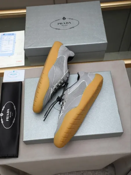 Prada Re-Nylon Mesh Sneakers Gray and Amber - 9