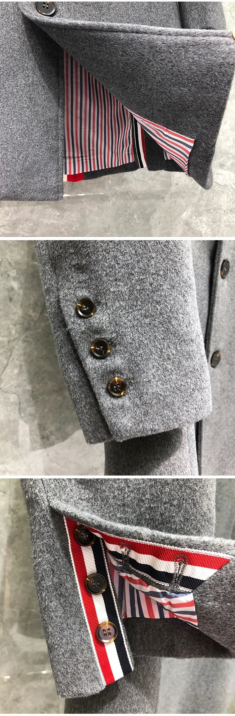 Thom Browne Stripe Detail Wool Coat Navy Outerwear Coat - 6