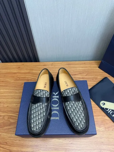 Dior Oblique Loafer Black Leather and Monogram Canvas Loafers - 3