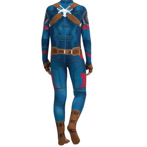 Design Captain America Costume Suit Blue Red White Full Body Jumpsuit Clothing - 6