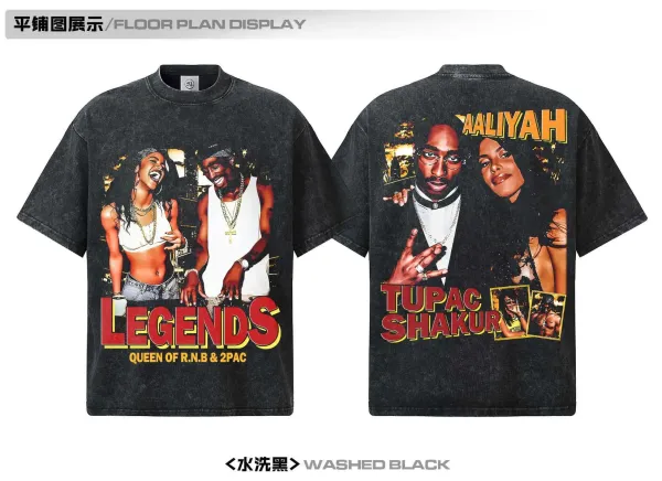 Design Legends & Tupac Shakur Graphic Print Black T-Shirt - 11