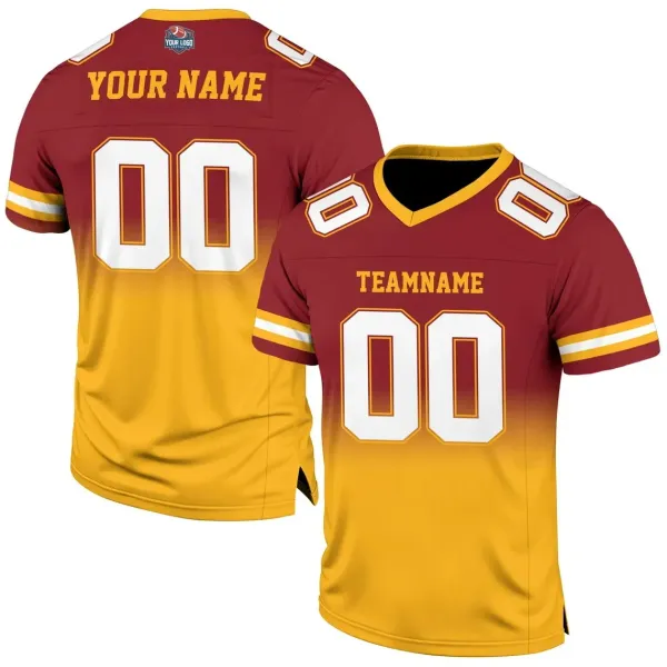 Design Custom Football Jersey Gradient Burgundy Yellow Jersey - 1