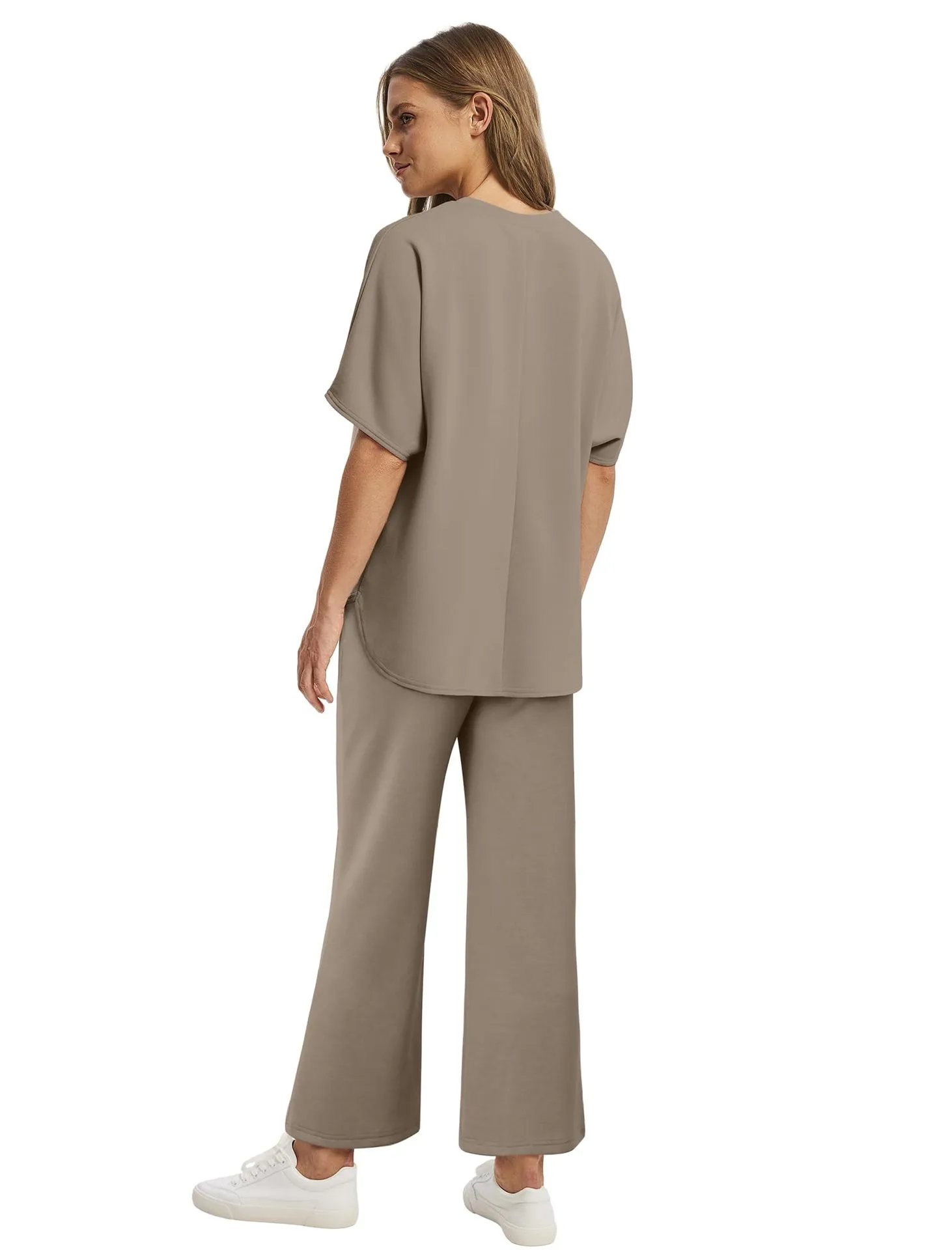 Design Relaxed Fit Cropped T-Shirt and Wide-Leg Pants Set Olive - 17