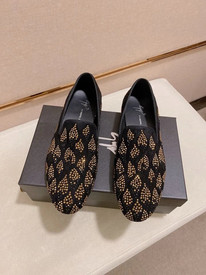 Design Giuseppe Zanotti Crystal-Embellished Velvet Loafers Blue Black Loafers - 3