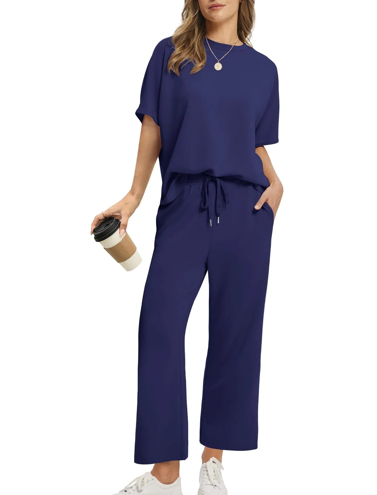 Design Relaxed Fit Cropped T-Shirt and Wide-Leg Pants Set Olive - 18