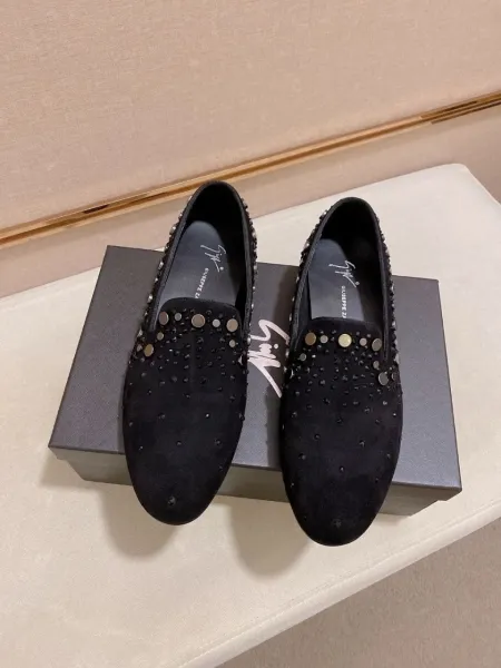 Design Embellished Suede Loafer Black with Turquoise and Silver Studs - 6